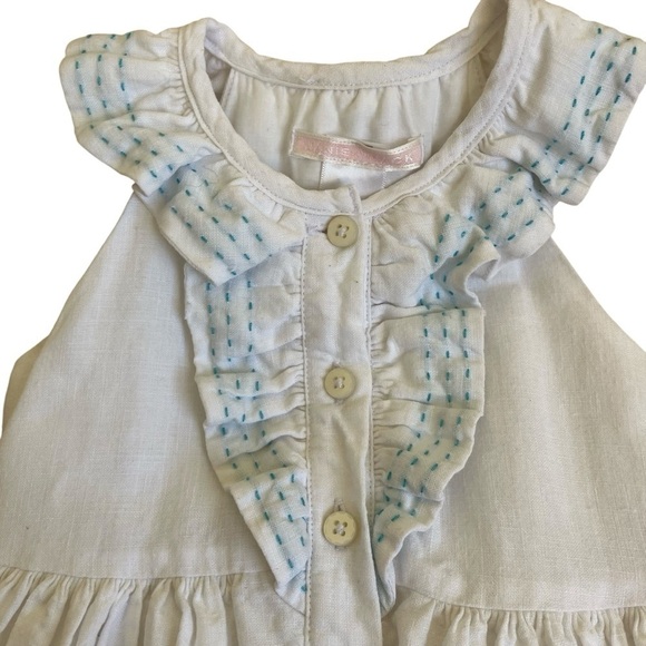 Janie And Jack 100% Linen Pickstitched Ruffled Dress White Party Summer 6-12 mo - Picture 5 of 15